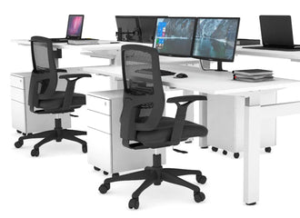 Just Right Height Adjustable 4 Person H-Bench Workstation