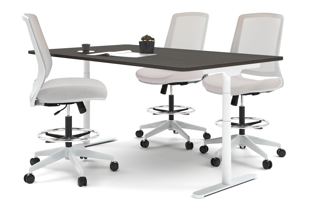 Flexi Premium Sit Stand Meeting Table Jasonl white leg dark oak