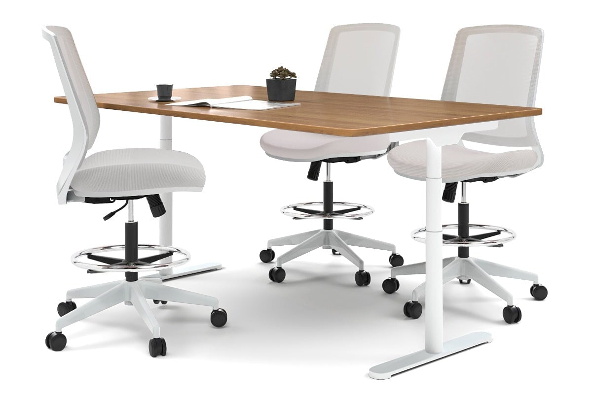 Flexi Premium Sit Stand Meeting Table Jasonl white leg salvage oak