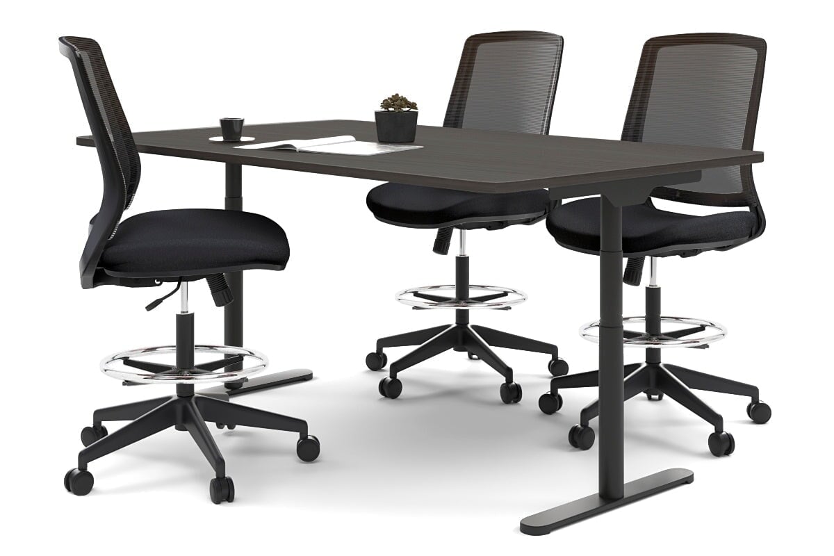 Flexi Premium Sit Stand Meeting Table Jasonl black leg dark oak