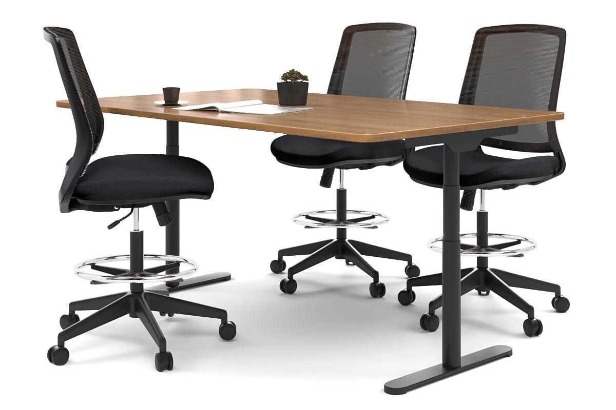 Flexi Premium Sit Stand Meeting Table Jasonl black leg salvage oak