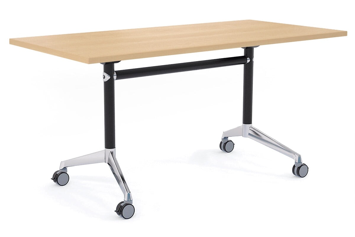 Flip Top / Folding Mobile Meeting Room Table Blackjack [1800L x 800W] Ooh La La Black Pole with Alloy Polished maple none