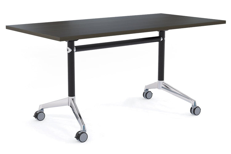 Flip Top / Folding Mobile Meeting Room Table Blackjack [1800L x 800W] Ooh La La Black Pole with Alloy Polished dark oak none
