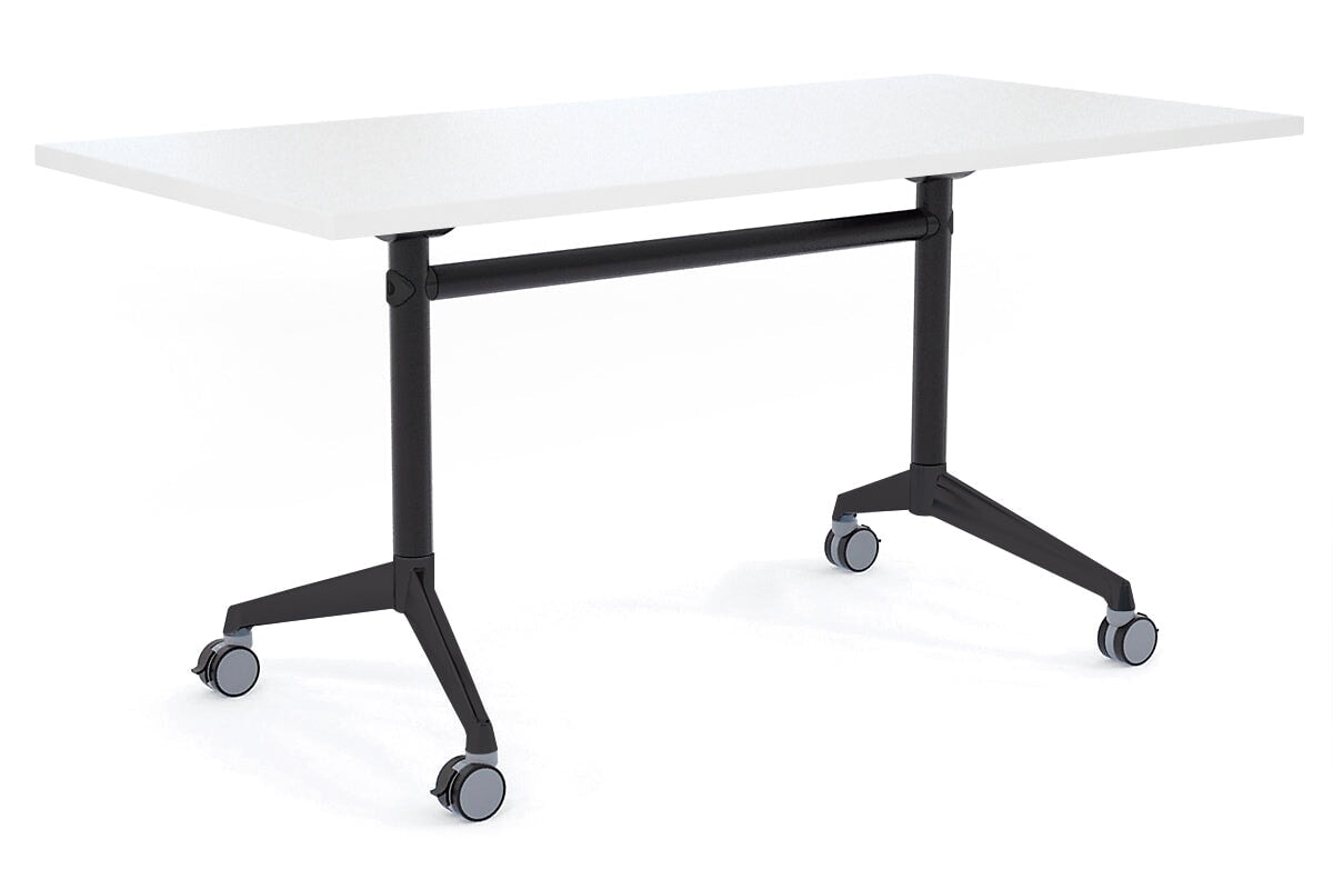 Flip Top / Folding Mobile Meeting Room Table Blackjack [1800L x 800W] Ooh La La Black Pole with Black white none