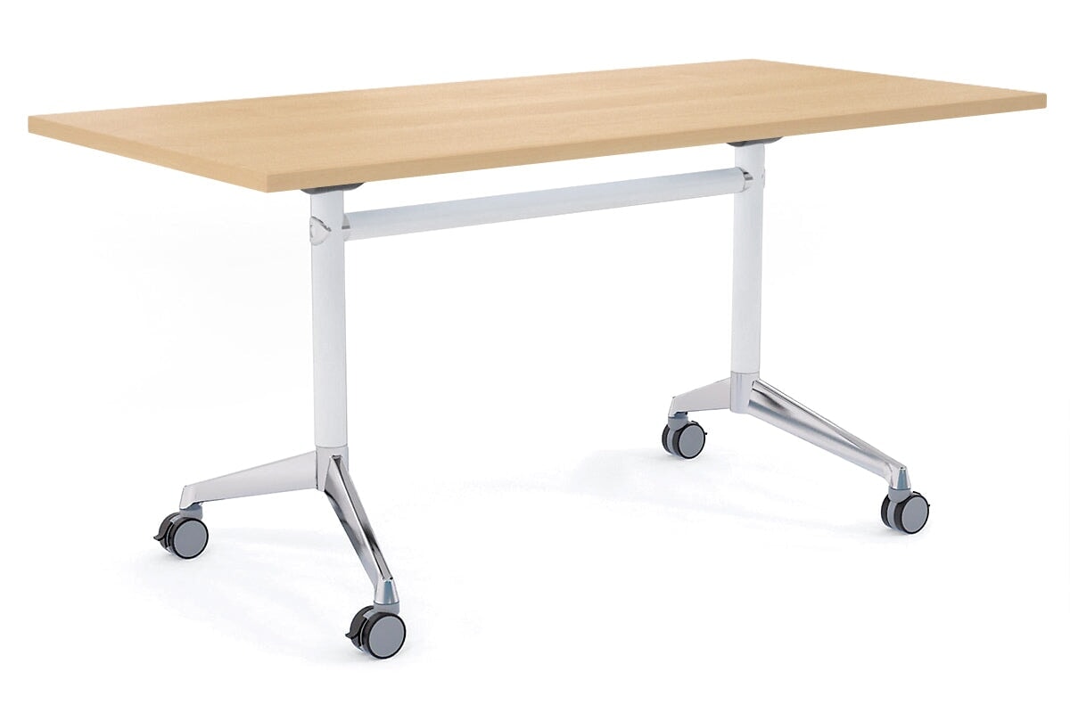 Flip Top / Folding Mobile Meeting Room Table Blackjack [1800L x 800W] Ooh La La White Pole with Alloy Polished maple none
