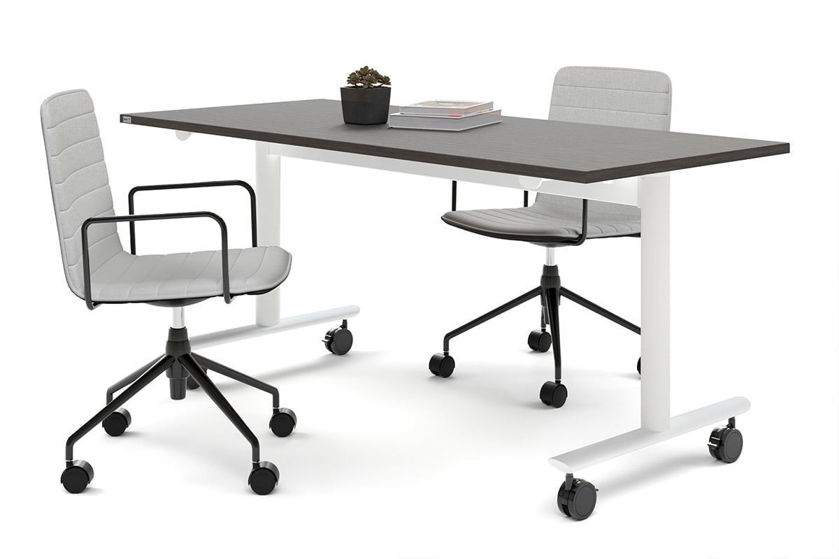 Jasonl Flip Top/Folding Mobile Meeting Room Table - Solana [1600L x 700W] Jasonl white leg dark oak none