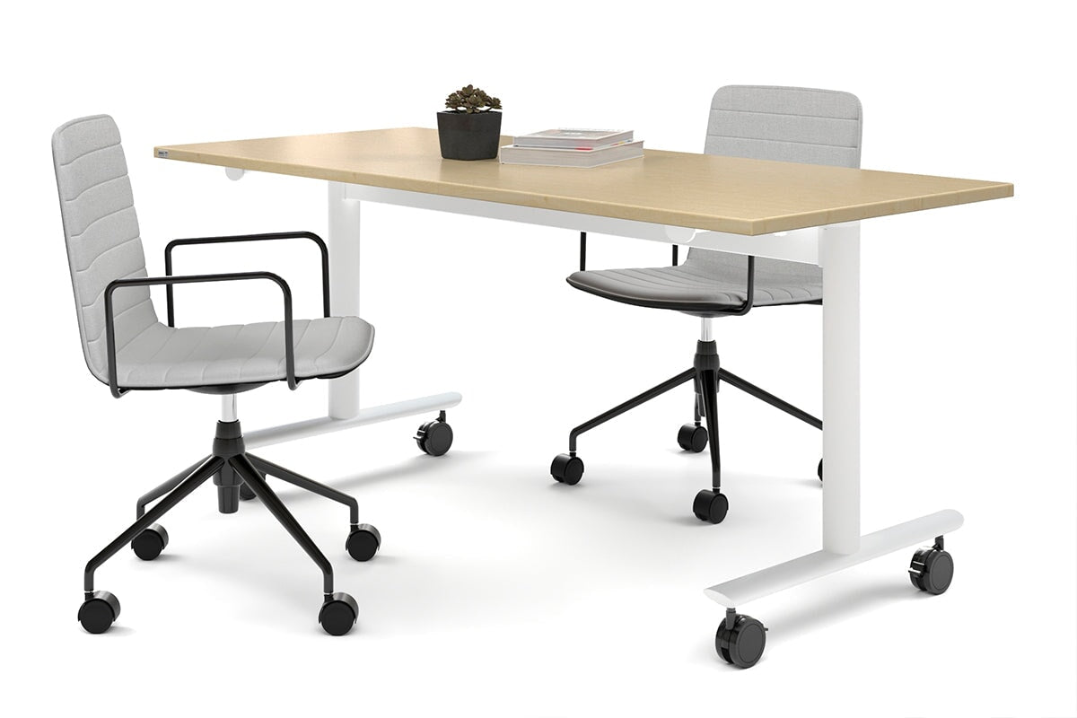 Jasonl Flip Top/Folding Mobile Meeting Room Table - Solana [1600L x 700W] Jasonl white leg maple none