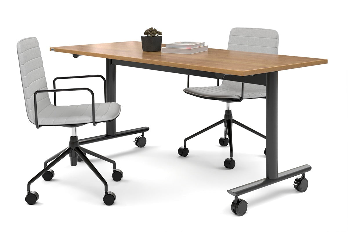 Jasonl Flip Top/Folding Mobile Meeting Room Table - Solana [1600L x 700W] Jasonl black leg salvage oak none