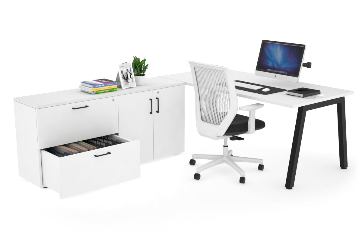 Quadro A Executive Setting - Black Frame [1600L x 700W] Jasonl white none 2 drawer 2 door filing cabinet