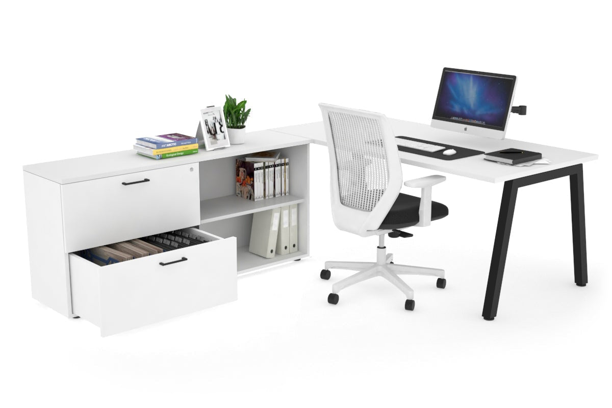 Quadro A Executive Setting - Black Frame [1600L x 700W] Jasonl white none 2 drawer open filing cabinet