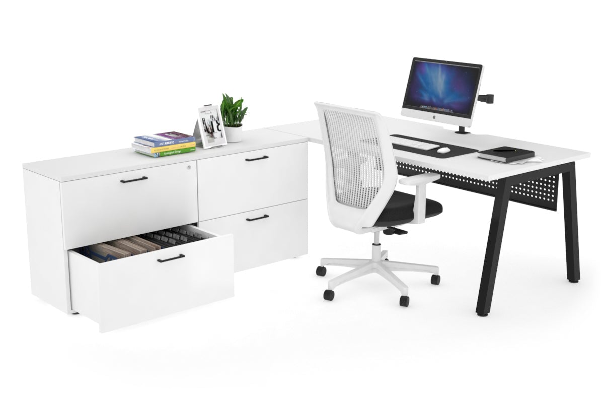 Quadro A Executive Setting - Black Frame [1600L x 800W with Cable Scallop] Jasonl white black modesty 4 drawer lateral filing cabinet