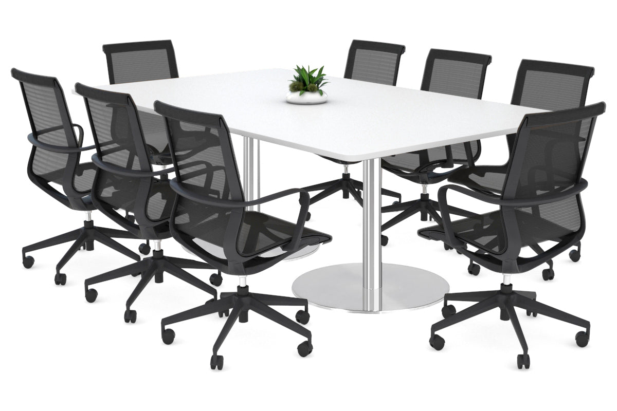 Sapphire Rectangle Boardroom Table - Disc Base with Rounded Corners [1800L x 1100W] Jasonl stainless steel base white 