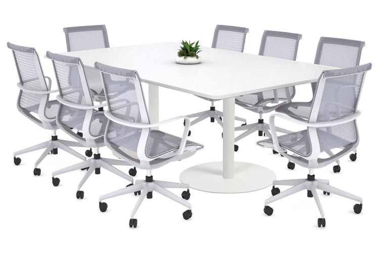 Sapphire Rectangle Boardroom Table - Disc Base with Rounded Corners [1800L x 1100W] Jasonl white base white 