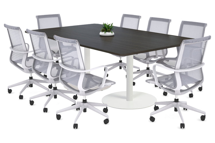 Sapphire Rectangle Boardroom Table - Disc Base with Rounded Corners [1800L x 1100W] Jasonl white base dark oak 