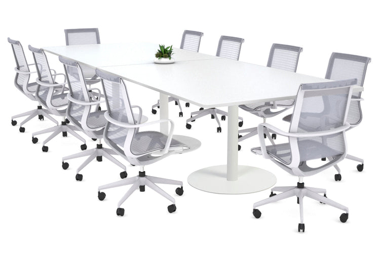 Sapphire Rectangle Boardroom Table - Disc Base with Rounded Corners [3200L x 1100W] Jasonl white base white 