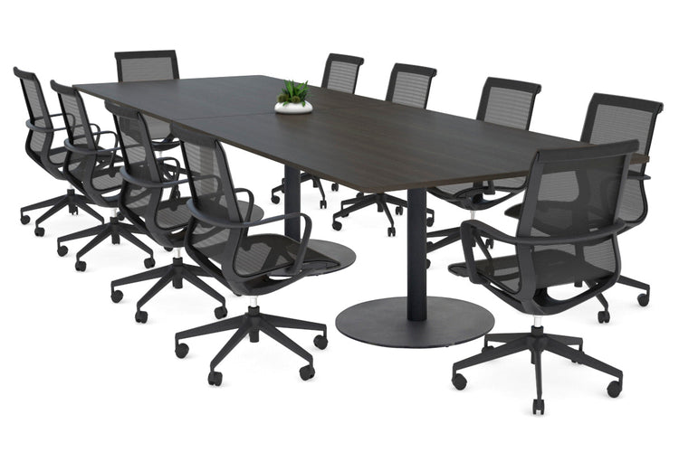 Sapphire Rectangle Boardroom Table - Disc Base with Rounded Corners [3200L x 1100W] Jasonl black base dark oak 