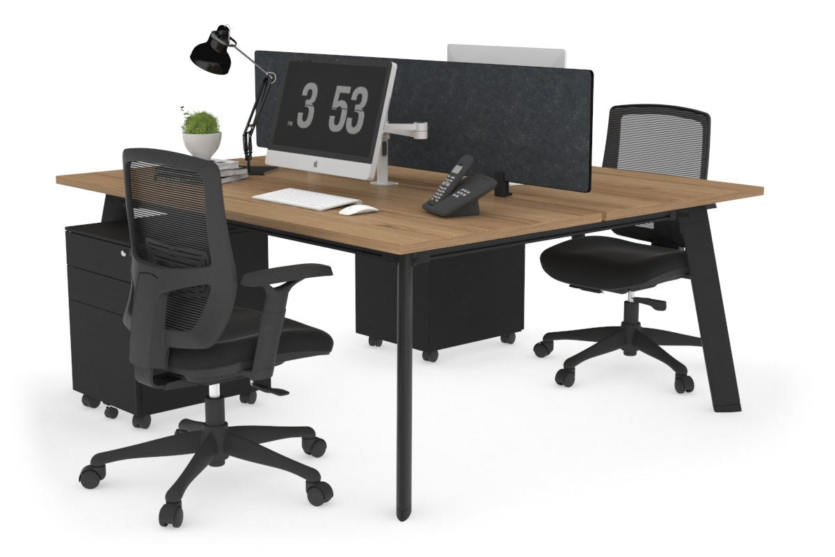 Switch - 2 Person Workstation Black Frame [1600L x 800W with Cable Scallop] Jasonl salvage oak grey echo perspex (400H x 1500W) 