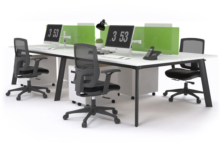 Switch - 4 Person Workstation Black Frame [1600L x 800W with Cable Scallop] Jasonl white green perspex (400H x 1500W) 