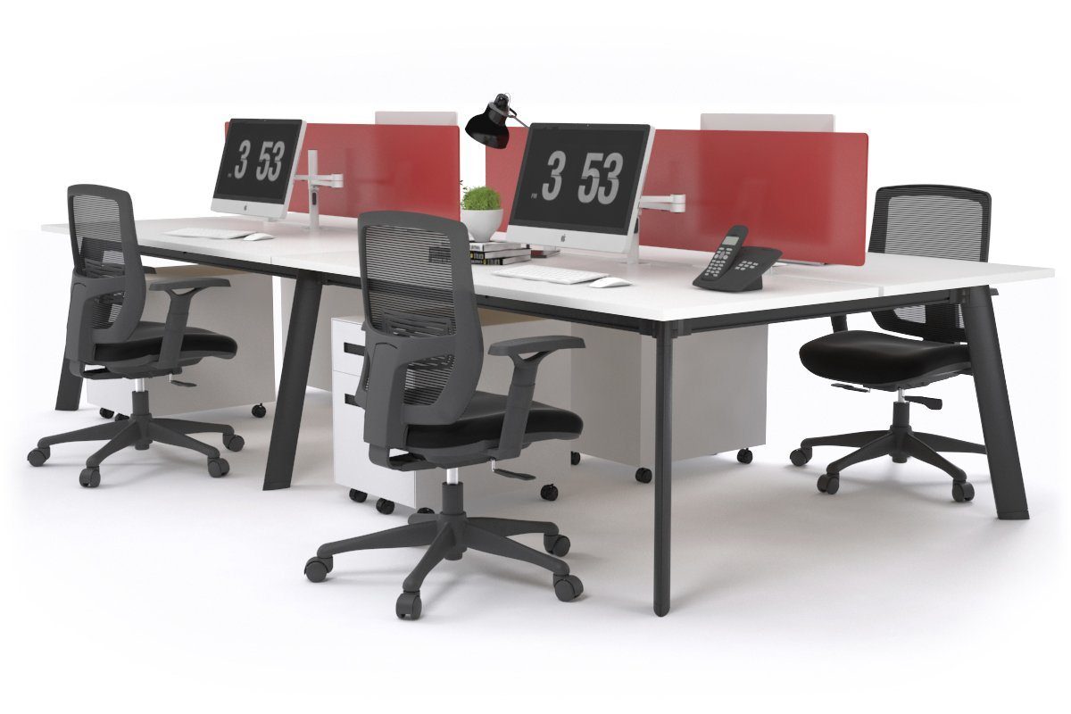 Switch - 4 Person Workstation Black Frame [1600L x 800W with Cable Scallop] Jasonl white red perspex (400H x 1500W) 