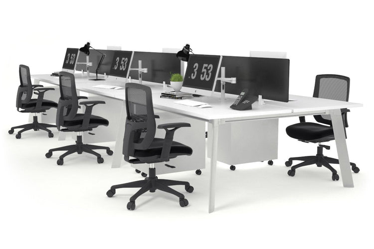 Switch - 6 Person Workstation White Frame [1800L x 800W with Cable Scallop] Jasonl white black perspex (400H x 1500W) 