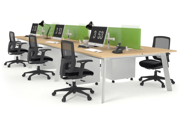 Switch - 6 Person Workstation White Frame [1800L x 800W with Cable Scallop] Jasonl maple green perspex (400H x 1500W) 