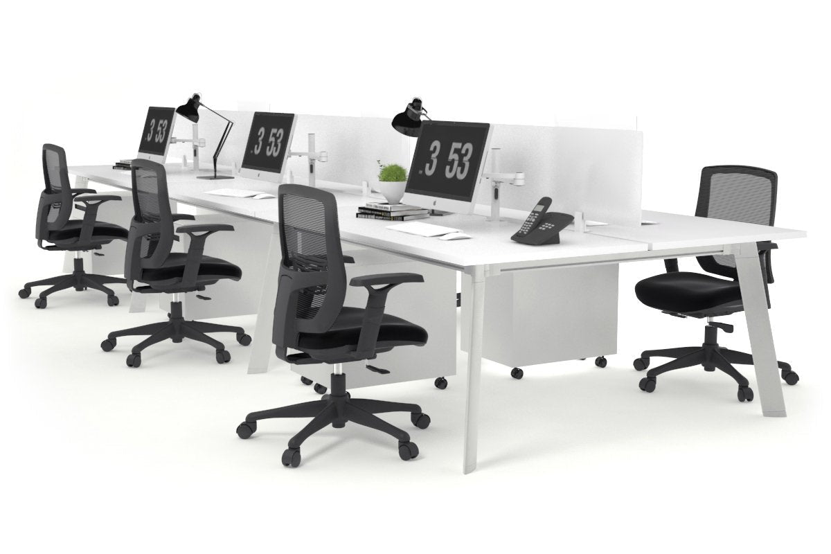 Switch - 6 Person Workstation White Frame [1800L x 800W with Cable Scallop] Jasonl white white perspex (400H x 1500W) 