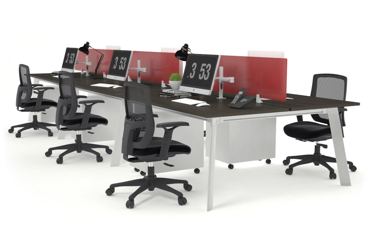 Switch - 6 Person Workstation White Frame [1800L x 800W with Cable Scallop] Jasonl dark oak red perspex (400H x 1500W) 