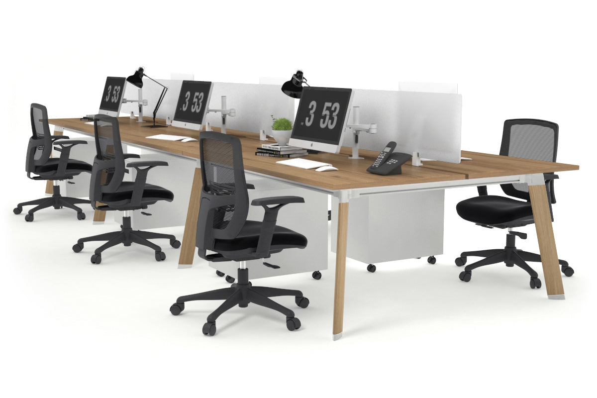 Switch - 6 Person Workstation Wood Imprint Frame [1800L x 800W with Cable Scallop] Jasonl salvage oak white perspex (400H x 1500W) 