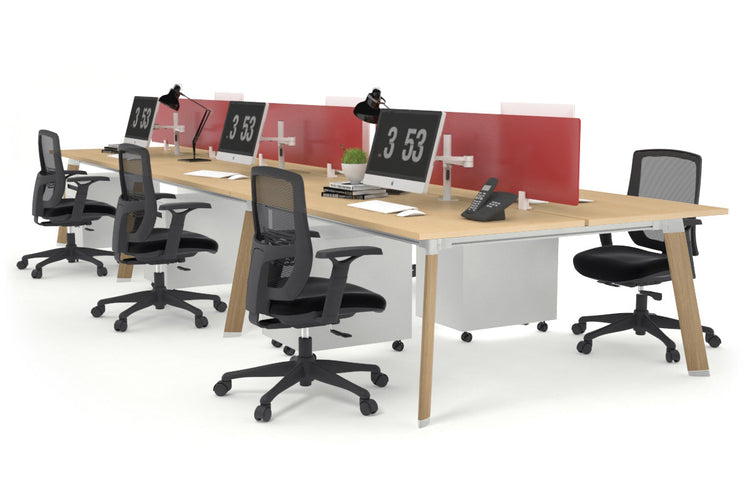 Switch - 6 Person Workstation Wood Imprint Frame [1800L x 800W with Cable Scallop] Jasonl maple red perspex (400H x 1500W) 