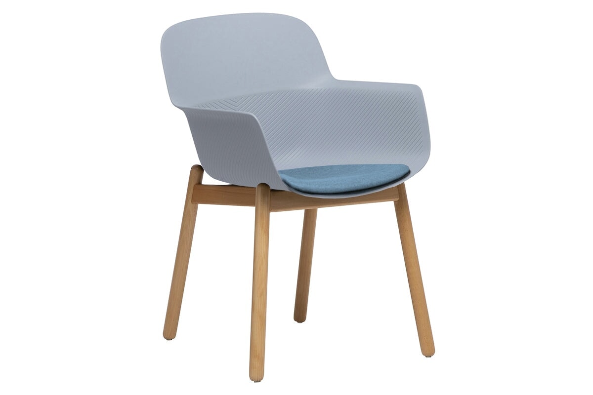 Tommy Tub Plastic Chair - Wooden Leg Jasonl blue with pad