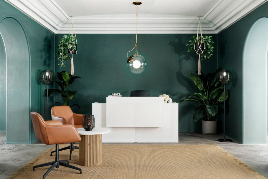 Environmental image of Uniform Reception Counter - White Desk