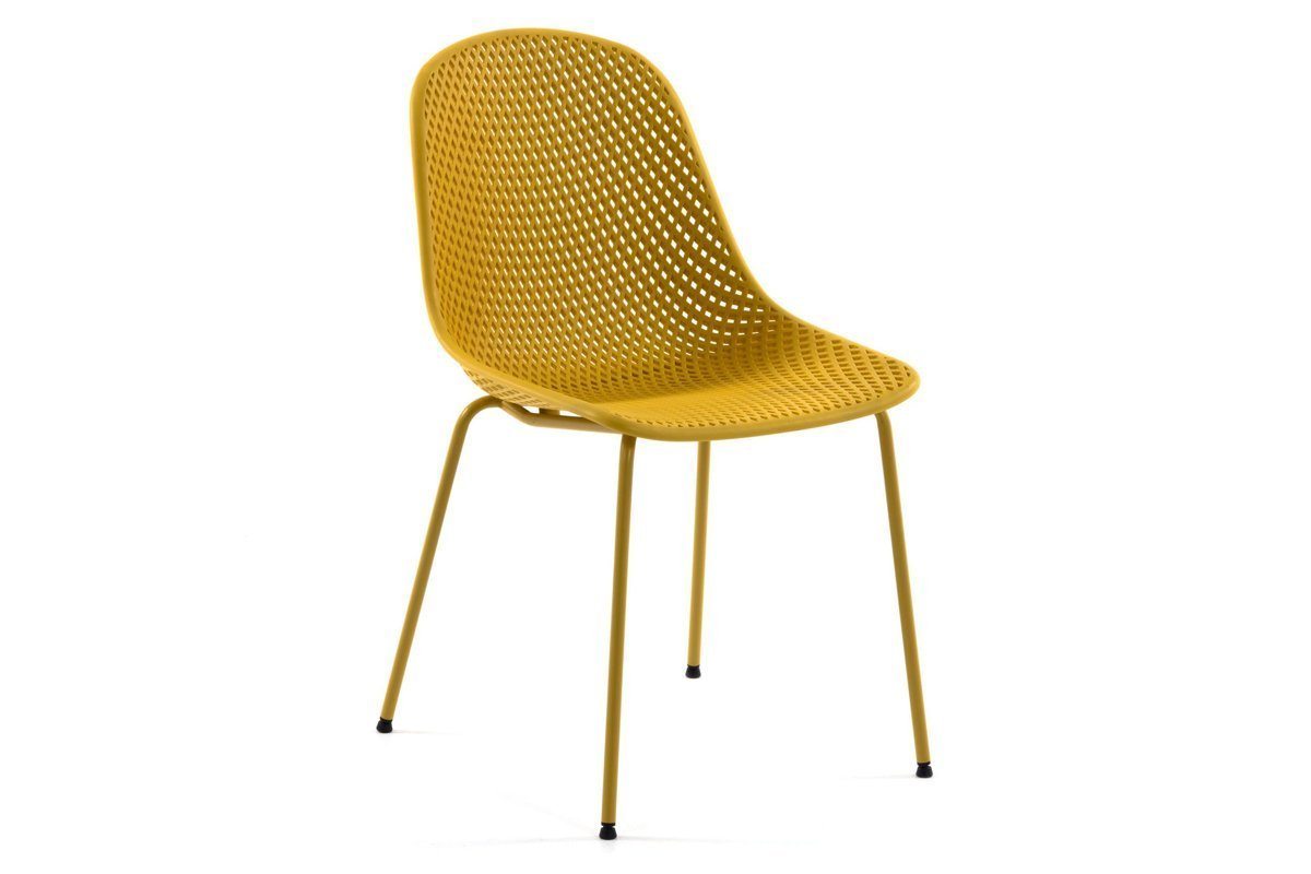 Como Quinby Outdoor Cafe Chair - Strong and Sturdy Plastic Seat-yellow