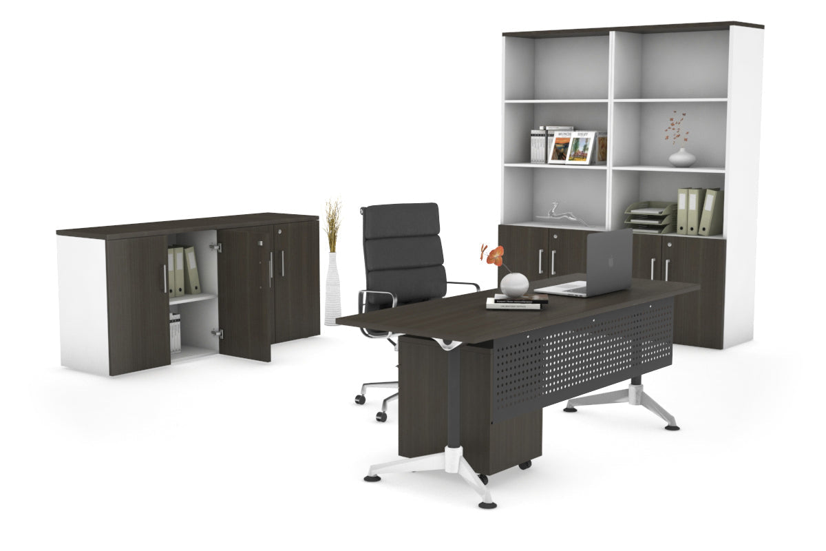 Executive Office Desk Blackjack [1600L x 700W] Ooh La La dark oak black modesty 