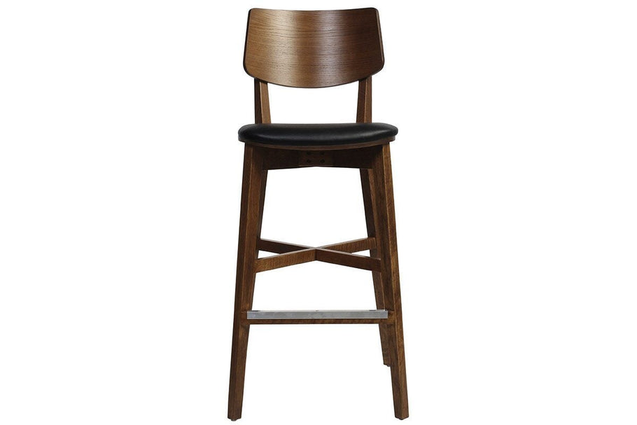 Environmental image of EZ Hospitality Phoenix Timber Stool with Black Vinyl Seat - 760mm Seat Height
