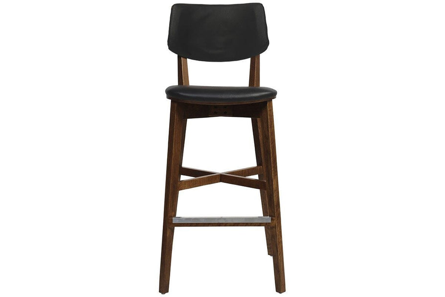 Environmental image of EZ Hospitality Phoenix Timber Stool with Black Vinyl Seat and Back - 760mm Seat Height
