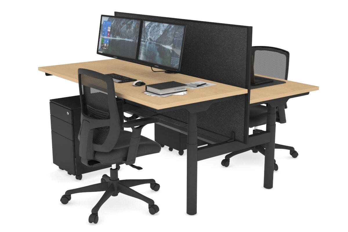 Flexi Premium Height Adjustable 2 Person H-Bench Workstation - Black Frame [1200L x 700W] Jasonl maple moody charchoal (820H x 1200W) black cable tray