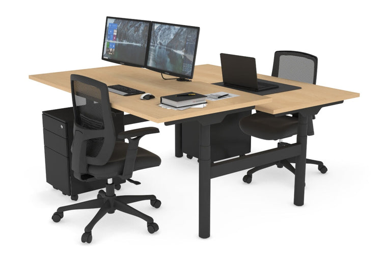 Flexi Premium Height Adjustable 2 Person H-Bench Workstation - Black Frame [1200L x 800W with Cable Scallop] Jasonl maple none none