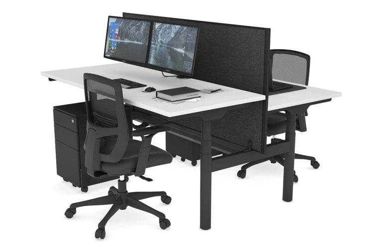 Flexi Premium Height Adjustable 2 Person H-Bench Workstation - Black Frame [1400L x 700W] Jasonl white moody charchoal (820H x 1400W) black cable tray