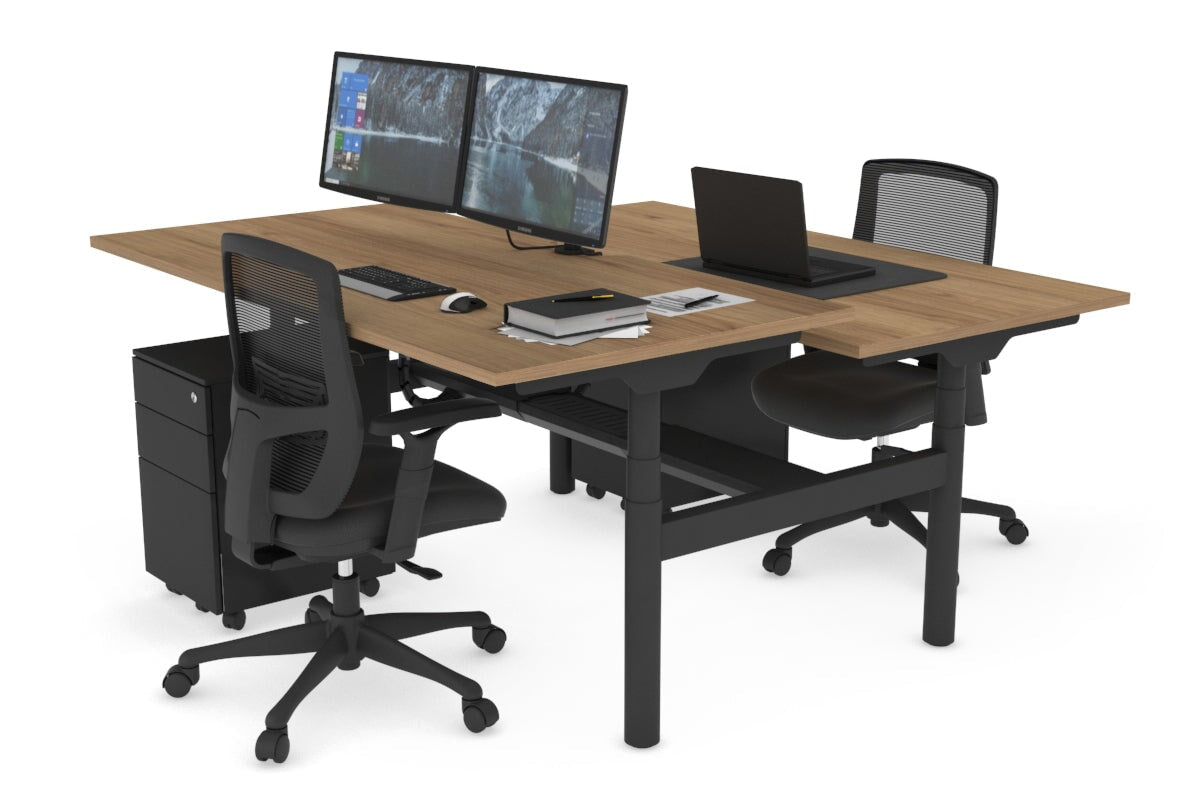 Flexi Premium Height Adjustable 2 Person H-Bench Workstation - Black Frame [1400L x 800W with Cable Scallop] Jasonl salvage oak none black cable tray