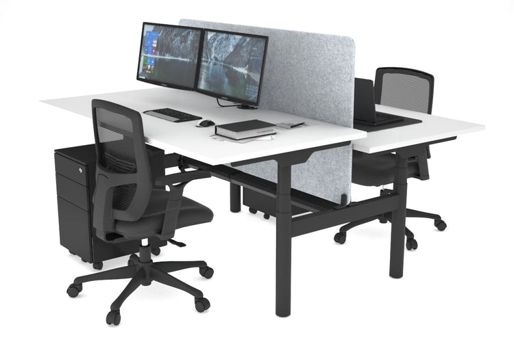 Flexi Premium Height Adjustable 2 Person H-Bench Workstation - Black Frame [1400L x 800W with Cable Scallop] Jasonl white light grey echo panel (820H x 1200W) black cable tray