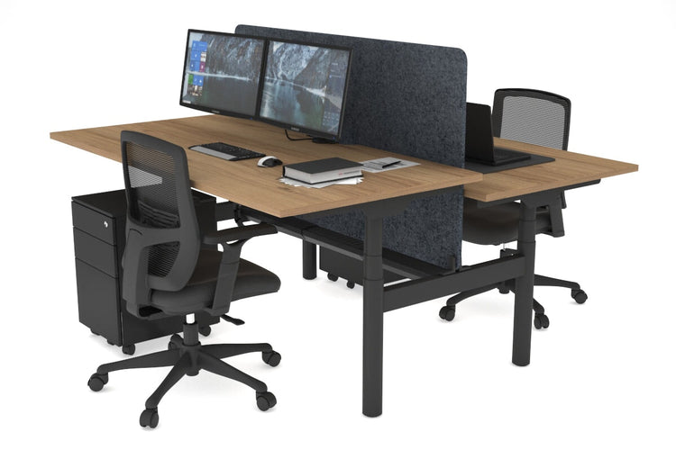 Flexi Premium Height Adjustable 2 Person H-Bench Workstation - Black Frame [1400L x 800W with Cable Scallop] Jasonl salvage oak dark grey echo panel (820H x 1200W) black cable tray