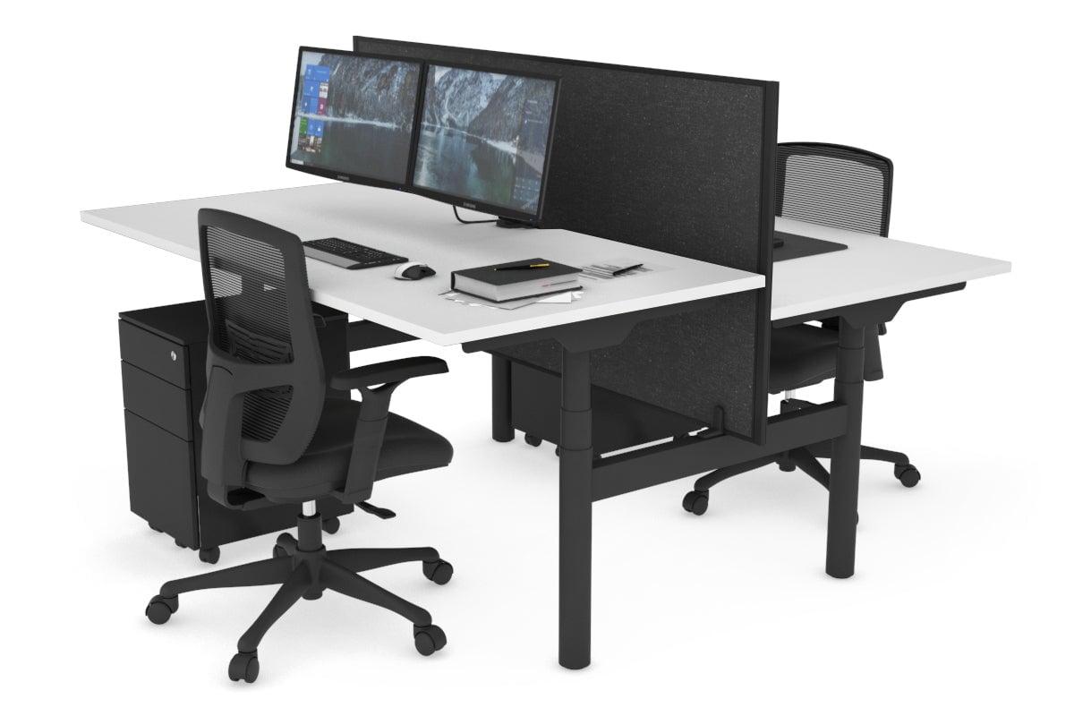 Flexi Premium Height Adjustable 2 Person H-Bench Workstation - Black Frame [1400L x 800W with Cable Scallop] Jasonl white moody charchoal (820H x 1400W) none