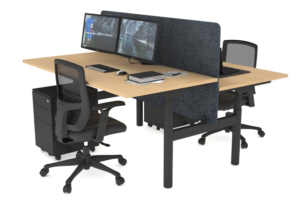 Flexi Premium Height Adjustable 2 Person H-Bench Workstation - Black Frame [1600L x 800W with Cable Scallop] Jasonl maple dark grey echo panel (820H x 1600W) none