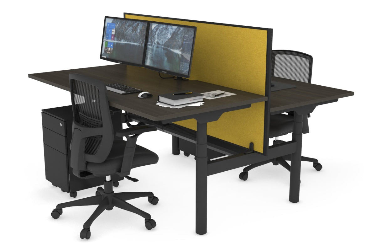 Flexi Premium Height Adjustable 2 Person H-Bench Workstation - Black Frame [1600L x 800W with Cable Scallop] Jasonl dark oak mustard yellow (820H x 1600W) black cable tray
