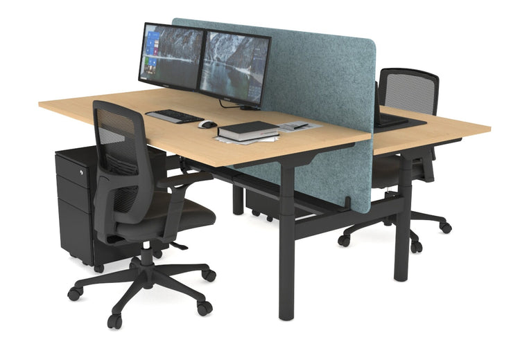 Flexi Premium Height Adjustable 2 Person H-Bench Workstation - Black Frame [1600L x 800W with Cable Scallop] Jasonl maple blue echo panel (820H x 1600W) black cable tray