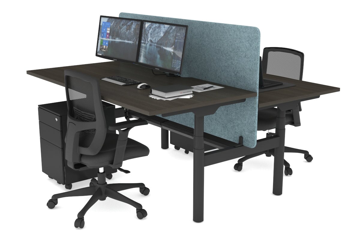 Flexi Premium Height Adjustable 2 Person H-Bench Workstation - Black Frame [1600L x 800W with Cable Scallop] Jasonl dark oak blue echo panel (820H x 1600W) black cable tray