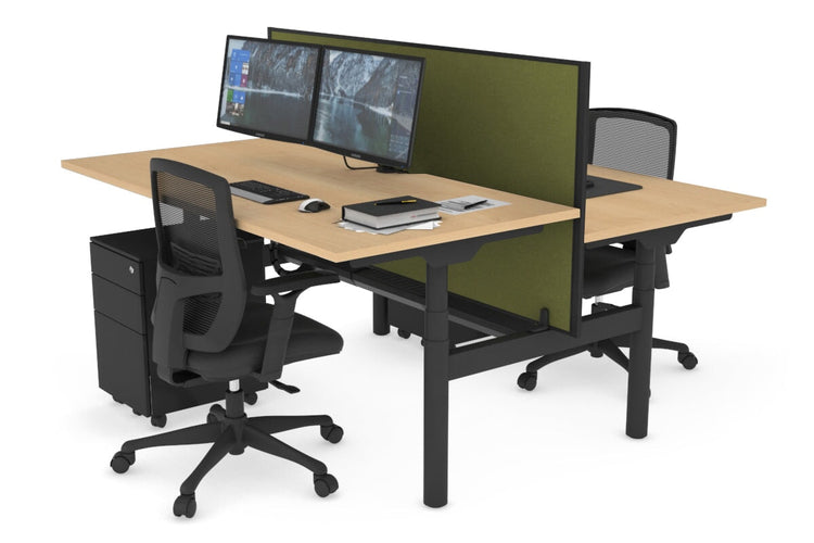 Flexi Premium Height Adjustable 2 Person H-Bench Workstation - Black Frame [1600L x 800W with Cable Scallop] Jasonl maple green moss (820H x 1600W) black cable tray