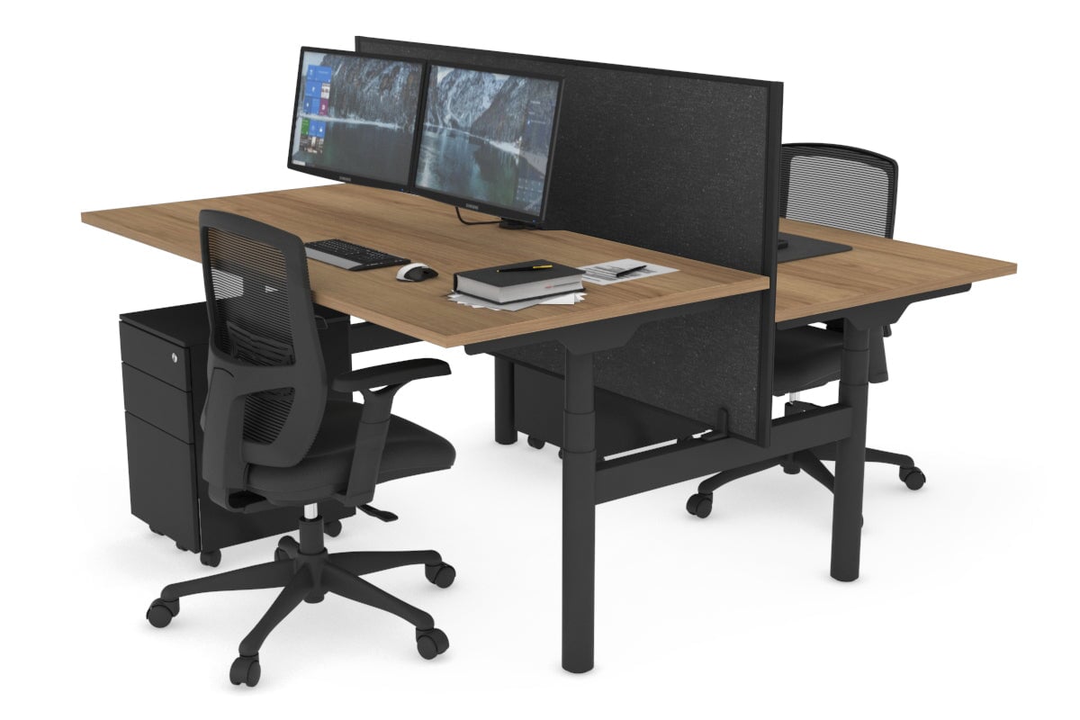 Flexi Premium Height Adjustable 2 Person H-Bench Workstation - Black Frame [1600L x 800W with Cable Scallop] Jasonl salvage oak moody charchoal (820H x 1600W) none