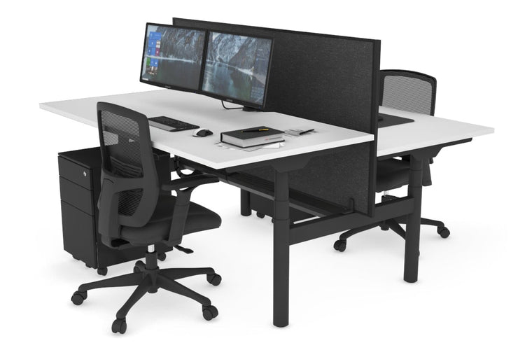 Flexi Premium Height Adjustable 2 Person H-Bench Workstation - Black Frame [1600L x 800W with Cable Scallop] Jasonl white moody charchoal (820H x 1600W) black cable tray