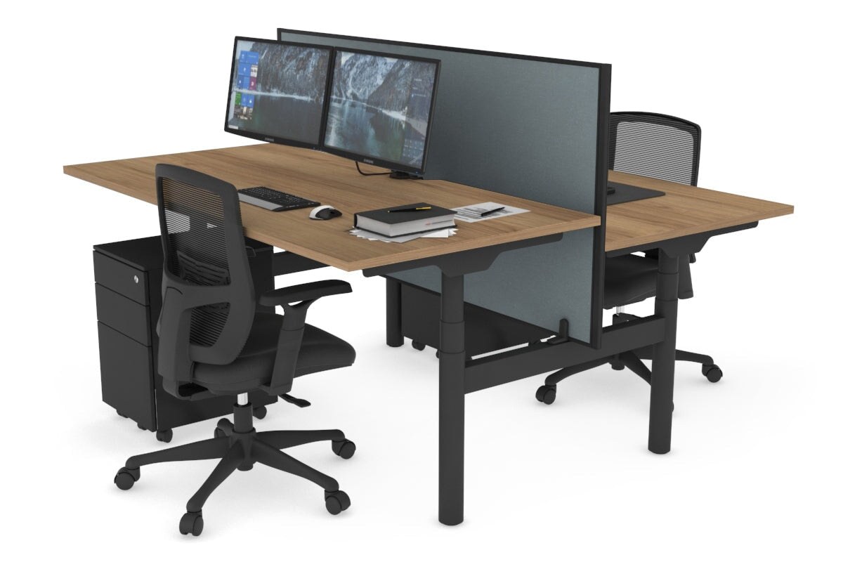 Flexi Premium Height Adjustable 2 Person H-Bench Workstation - Black Frame [1600L x 800W with Cable Scallop] Jasonl salvage oak cool grey (820H x 1600W) none